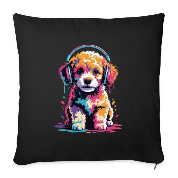 Chiot caniche avec un casque - Housse de coussin décorative 45 x 45 cm - noir - Devant