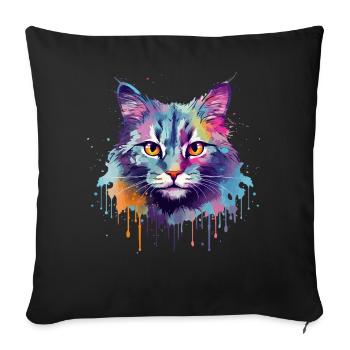 Art coloré en éclaboussures Face de chat en brume australienne - Housse de coussin décorative 45 x 45 cm - noir - Devant
