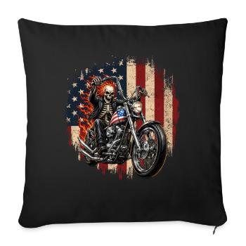 Skeleton Biker Patriotic Motorcycle USA - Housse de coussin décorative 45 x 45 cm - noir - Devant
