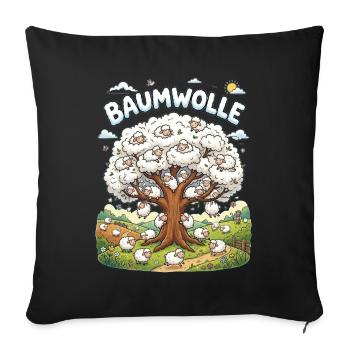 Lustige Cartoon Schafe mit Baumwolle Wortwitz - Sofakissenbezug 45 x 45 cm - Schwarz - Vorne