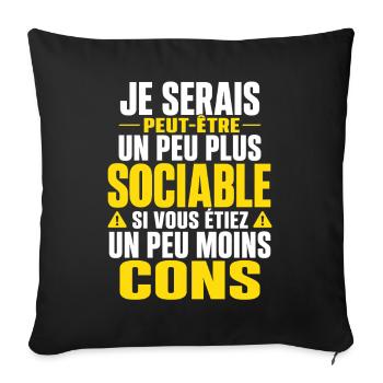 pas sociable Cadeau humour personnalisé - Housse de coussin décorative 45 x 45 cm - noir - Devant