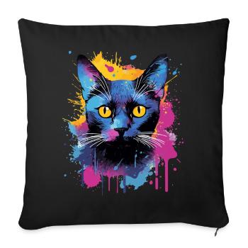 Art éclaboussé Visage de chat de Bombay Coloré - Housse de coussin décorative 45 x 45 cm - noir - Devant