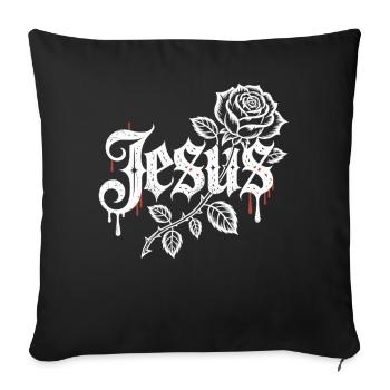 Jesus Shirt with White Rose for Christians - Sofa pillowcase 17,3'' x 17,3'' (45 x 45 cm) - black - Front