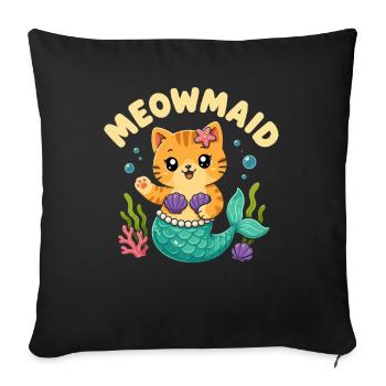 Meowmaid Cute Cat Mermaid Word Game - Sofa pillowcase 17,3'' x 17,3'' (45 x 45 cm) - black - Front