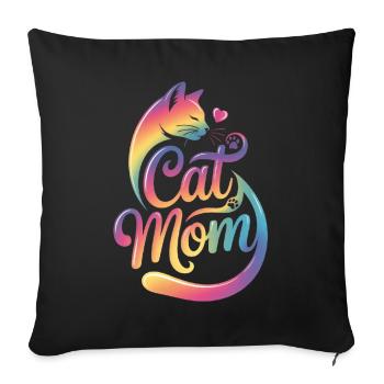 Maman chat, Maman chat, motif coloré de chat - Housse de coussin décorative 45 x 45 cm - noir - Devant