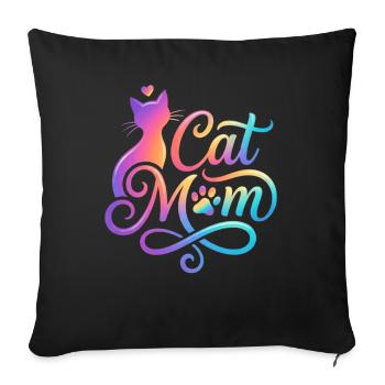 Maman chat, Maman chat, motif coloré de chat - Housse de coussin décorative 45 x 45 cm - noir - Devant