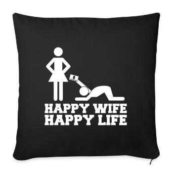 Happy Wife Happy Life Cartoon - Sofa pillowcase 17,3'' x 17,3'' (45 x 45 cm) - black - Front
