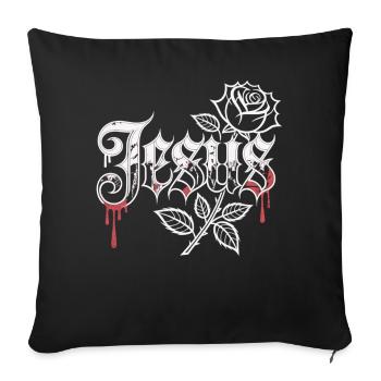 Jesus T-Shirt with Rose – Christian Gothic Motif - Sofa pillowcase 17,3'' x 17,3'' (45 x 45 cm) - black - Front