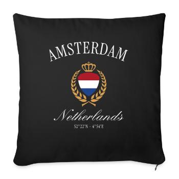 Blason d’Amsterdam Couronne Souvenir de voyage des Pays-Bas - Housse de coussin décorative 45 x 45 cm - noir - Devant