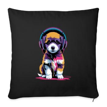 Chiot caniche avec un casque - Housse de coussin décorative 45 x 45 cm - noir - Devant