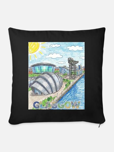 Glasgow Modern Skyline Wachsmalstift - Sofakissenbezug 45 x 45 cm - Schwarz