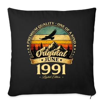 Cadeau du 35e anniversaire Millésime de juin Millésime 1991 - Housse de coussin décorative 45 x 45 cm - noir - Devant