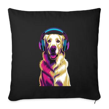 Golden Retriever with Headphones - Sofa pillowcase 17,3'' x 17,3'' (45 x 45 cm) - black - Front