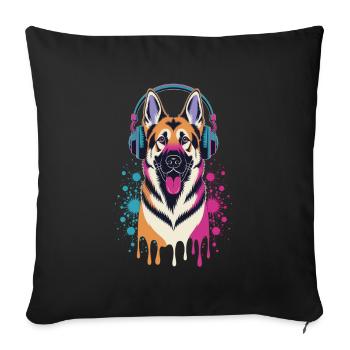 German Shepherd with Headphones - Sofa pillowcase 17,3'' x 17,3'' (45 x 45 cm) - black - Front