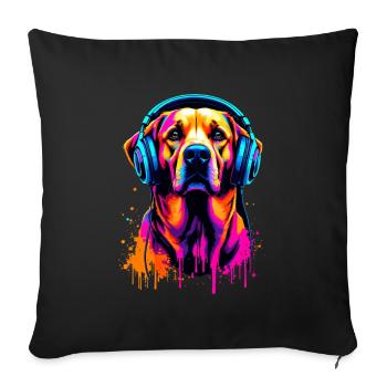 Golden Retriever with Headphones - Sofa pillowcase 17,3'' x 17,3'' (45 x 45 cm) - black - Front