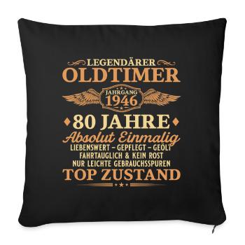 Legendärer Oldtimer 1946 – 80. Geburtstag - Sofakissenbezug 45 x 45 cm - Schwarz - Vorne