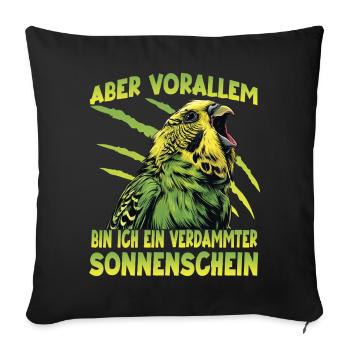 Wellensittich Budgie Grassittich Vogelhalter Humor - Sofakissenbezug 45 x 45 cm - Schwarz - Vorne