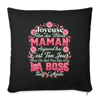 Joyeuse Fête des Mères Maman La Patronne Fleurs - Housse de coussin décorative 45 x 45 cm - noir - Devant