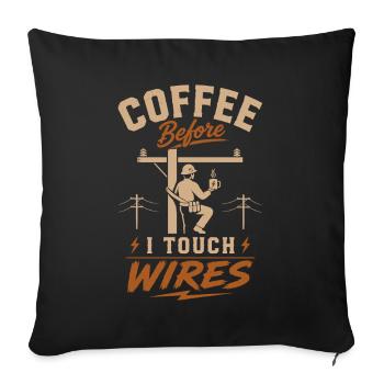 Coffee Before I Touch Cables - Sofa pillowcase 17,3'' x 17,3'' (45 x 45 cm) - black - Front