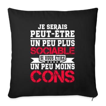 SOCIABLE Cadeau humour personnalisé - Housse de coussin décorative 45 x 45 cm - noir - Devant