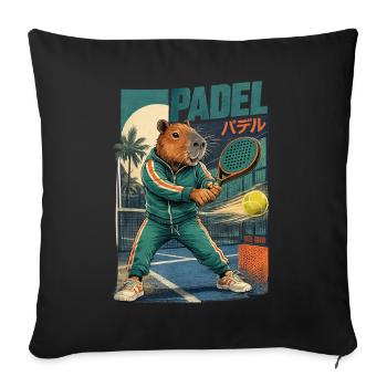 Padel Capybara Retro Sport Motiv - Sofakissenbezug 45 x 45 cm - Schwarz - Vorne