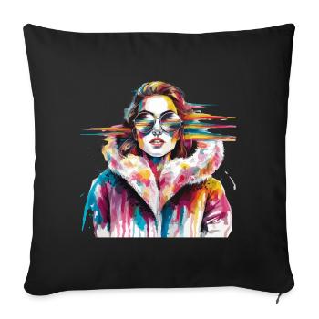 Femme colorée avec des lunettes de soleil en style artistique - Housse de coussin décorative 45 x 45 cm - noir - Devant