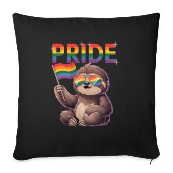 Lazy Pride Rainbow Sloth with Flag - Sofa pillowcase 17,3'' x 17,3'' (45 x 45 cm) - black - Front