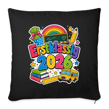 Schulkind 2026 Einschulung 2026 Schulanfang - Sofakissenbezug 45 x 45 cm - Schwarz - Vorne
