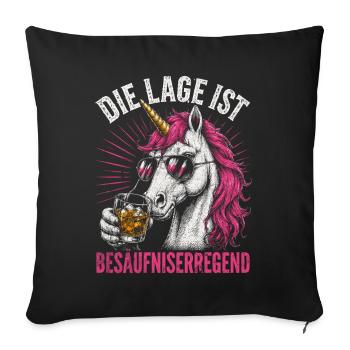 Pinkes Einhorn mit Drink - Sofakissenbezug 45 x 45 cm - Schwarz - Vorne