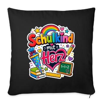 Schulkind 2026 Einschulung 2026 Schulanfang - Sofakissenbezug 45 x 45 cm - Schwarz - Vorne