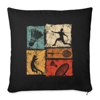 Badminton print with player, racket, shuttlecock - Sofa pillowcase 17,3'' x 17,3'' (45 x 45 cm) - black - Front