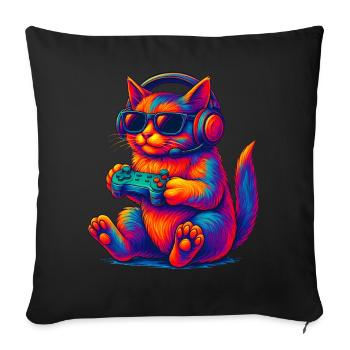Neon Gaming Chat Gaming Gamer - Housse de coussin décorative 45 x 45 cm - noir - Devant