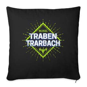 Traben-Trarbach an der Mosel mit Retro Weintrauben - Sofakissenbezug 45 x 45 cm - Schwarz - Vorne