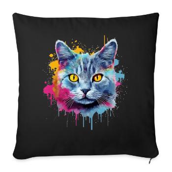 Splash Art Chartreux Chat Visage Coloré - Housse de coussin décorative 45 x 45 cm - noir - Devant