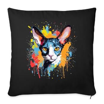 Splash Art Cornish Rex Chat Visage Coloré - Housse de coussin décorative 45 x 45 cm - noir - Devant