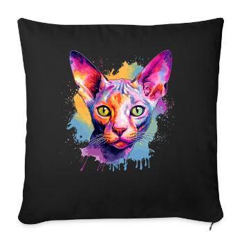 Visage de chat Cornish Rex en Splash Art coloré - Housse de coussin décorative 45 x 45 cm - noir - Devant