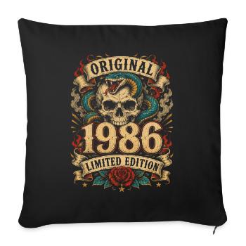 Crâne original de 1986 avec serpent - Housse de coussin décorative 45 x 45 cm - noir - Devant