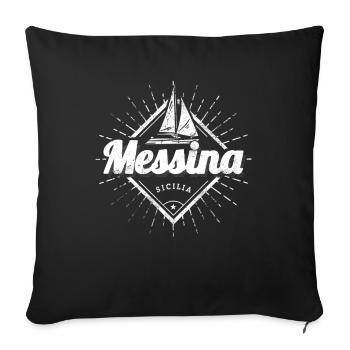 Messina Sizilien in Italien mit Retro Segelschiff - Sofakissenbezug 45 x 45 cm - Schwarz - Vorne