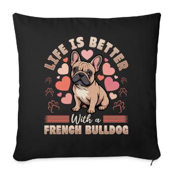 Bouledogue français Race de chien Frenchie - Housse de coussin décorative 45 x 45 cm - noir - Devant