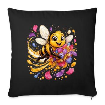 abeille, apiculteur, nid d’abeille, fleurs, insecte des prairies, - Housse de coussin décorative 45 x 45 cm - noir - Devant