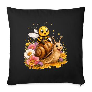 abeille, apiculteur, nid d’abeille, fleurs, insecte des prairies, - Housse de coussin décorative 45 x 45 cm - noir - Devant