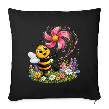 abeille, apiculteur, nid d’abeille, fleurs, insecte des prairies, - Housse de coussin décorative 45 x 45 cm - noir - Devant