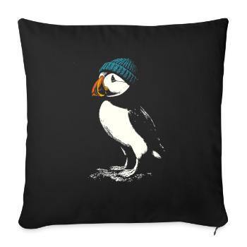Un macareux avec bonnet - Housse de coussin décorative 45 x 45 cm - noir - Devant
