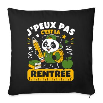 Panda Rentrée: Crayon et Pupitre Vert - Housse de coussin décorative 45 x 45 cm - noir - Devant