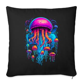 Colorful Rhapsody: Jellyfish in Cosmic Harmony - Sofa pillowcase 17,3'' x 17,3'' (45 x 45 cm) - black - Front