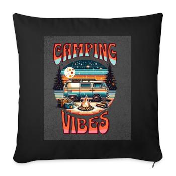 Retro Camper Vibes près du Campfire - Housse de coussin décorative 45 x 45 cm - noir - Devant