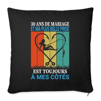Pêche Pêcheur Cadeau humour personnalisé - Housse de coussin décorative 45 x 45 cm - noir - Devant