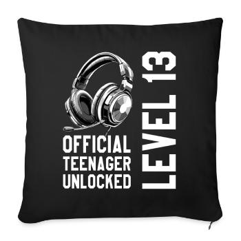 13e anniversaire Garçon Fille Adolescent Niveau 2013 - Housse de coussin décorative 45 x 45 cm - noir - Devant