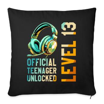 13e anniversaire Garçon Fille Adolescent Niveau 2013 - Housse de coussin décorative 45 x 45 cm - noir - Devant