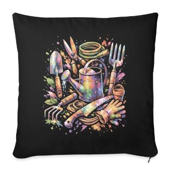 Outils Jardinage Aquarelle Multicolore Splash Art - Housse de coussin décorative 45 x 45 cm - noir - Devant